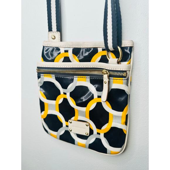 MICHAEL KORS Yellow Navy Geometric Design Patent Leather Crossbody Handbag - Picture 10 of 10